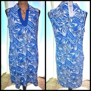 Foxcroft NWT - Tropical Print Sleeveless Dress, Blue White Size M